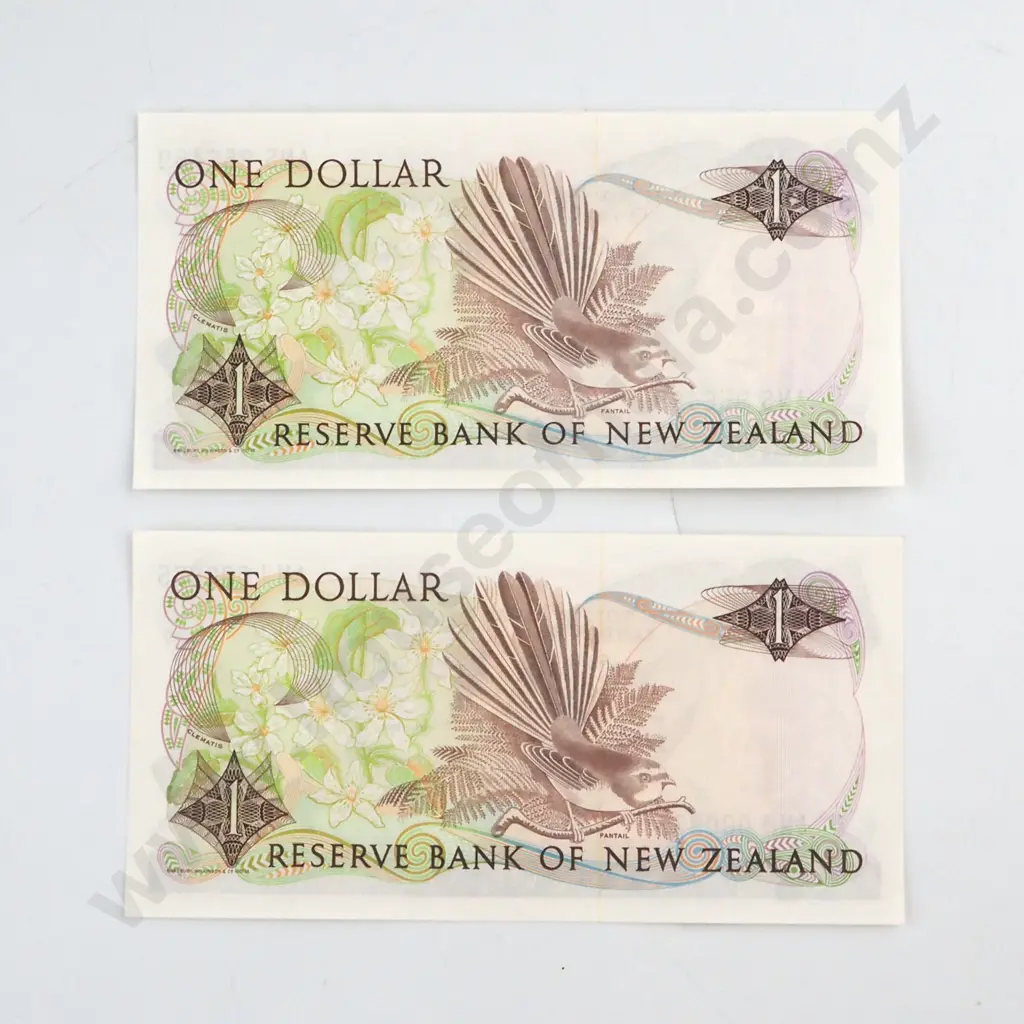 2 X BRASH SIGNATURE, SERIAL AMJ 000875  ( LOW NUMBER )( FIRST PREFIX OF SIGNATURE ) AND ANS 956489 ( LAST PREFIX OF SIGNATURE ), UNCIRCULATED, C.V. $45 Image 1++