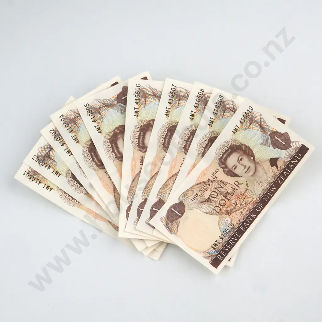 10 X CONSECUTIVELY NUMBERED BRASH SIGNATURE, SERIALS  AMT 410501 TO AMT 410510, EXTREMELY FINE, C.V. $70 Image 1++