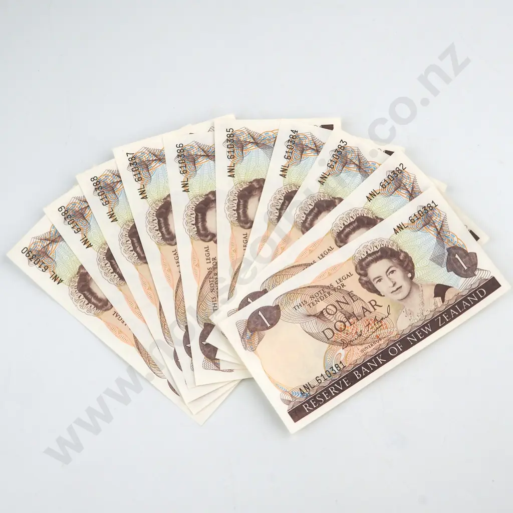 10 X CONSECUTIVELY NUMBERED BRASH SIGNATURE, SERIALS  ANL 610381 TO ANL 610390, ALMOST UNCIRCULATED, C.V. $90 Image 1++