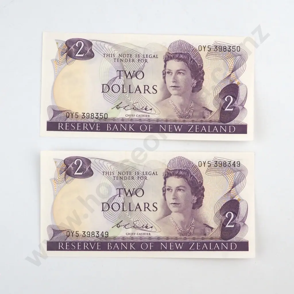 CONSECUTIVELY NUMBERED PAIR WILKS SIGNATURE, SERIALS 0Y5 398349 / 50, ALMOST  UNCIRCULATED, C.V. $120 Image 1++