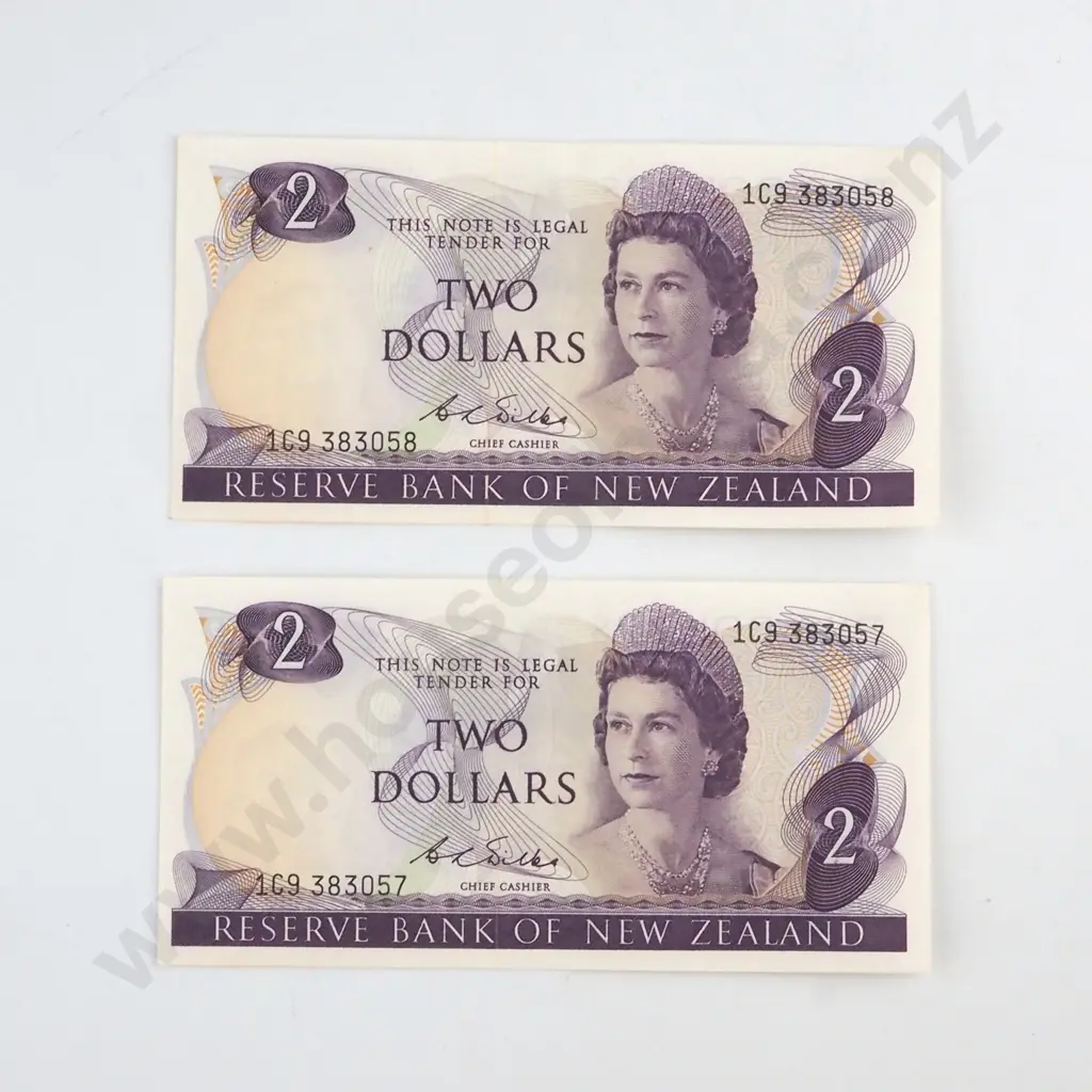 CONSECUTIVELY NUMBERED PAIR WILKS SIGNATURE, SERIALS 1C9 398057 / 8, EXTREMELY FINE, C.V. $60 Image 1++