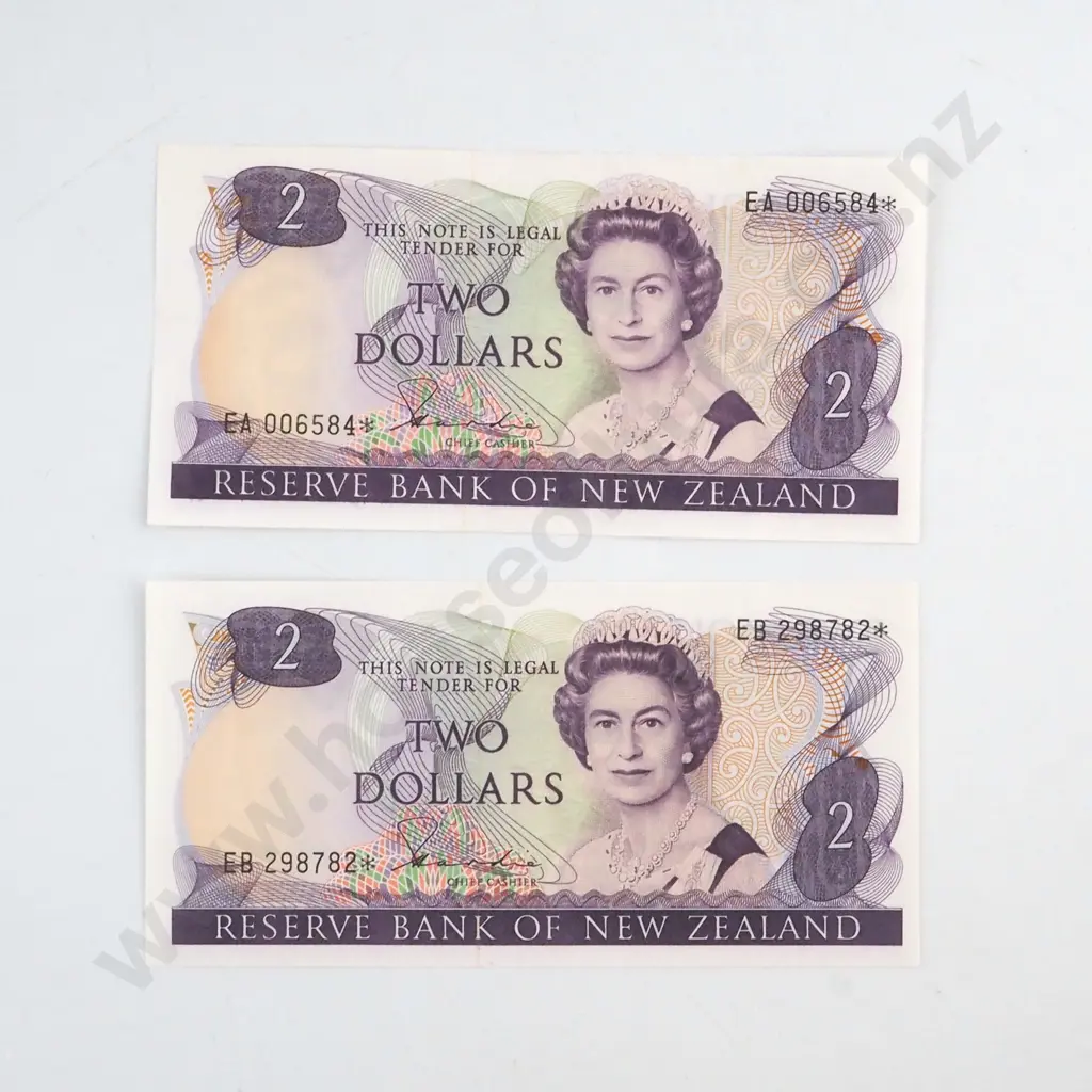 2 X HARDIE TYPE 2 SIGNATURE, SERIALS EA 006584* AND EB 298782*, UNCIRCULATED, C.V. $70 Image 1++