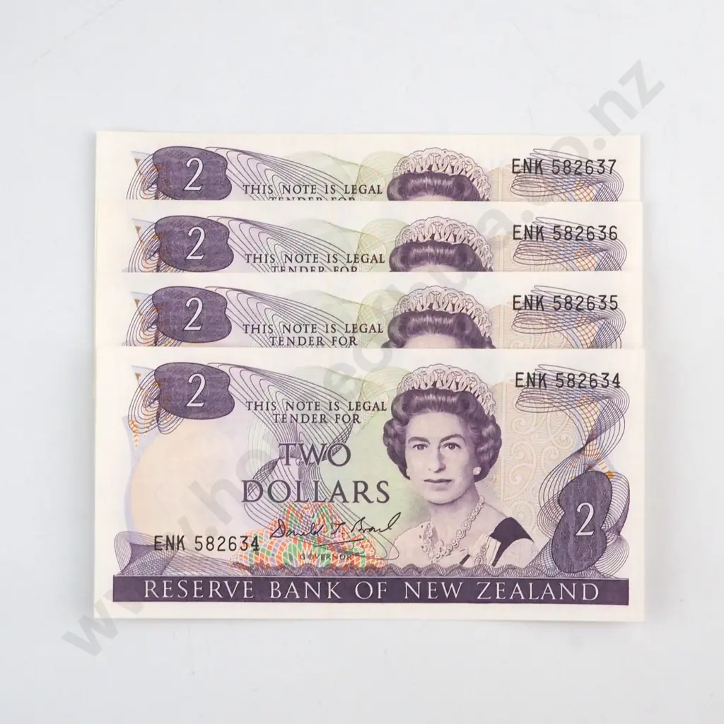 4 X CONSECUTIVELY NUMBERED BRASH SIGNATURE, SERIALS ENK 582634 / 5/ 6/ 7, UNCIRCULATED, C.V. $80 Image 1++