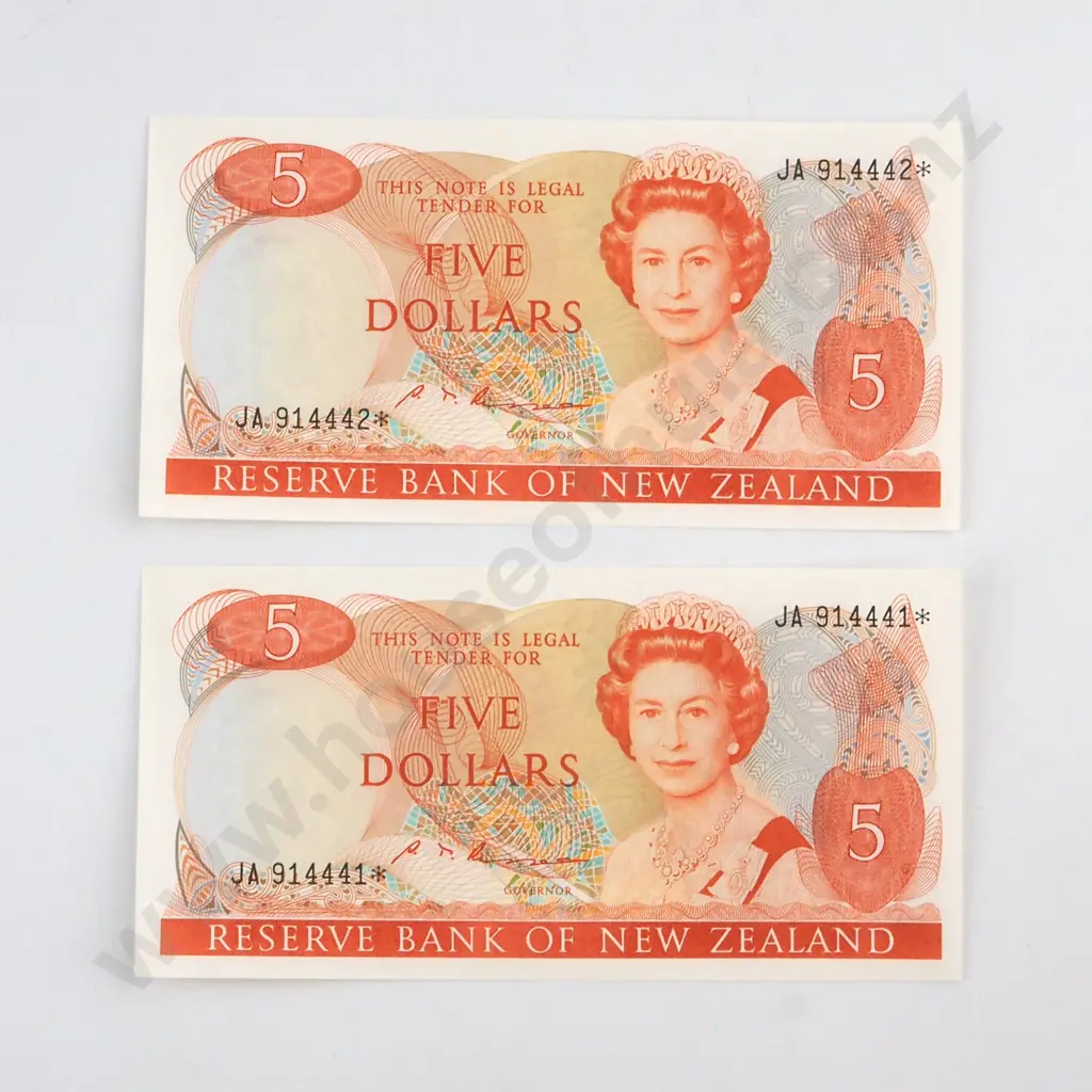 CONSECUTIVELY NUMBERED PAIR RUSSELL SIGNATURE, SERIALS  JA 914441* 2*, UNCIRCULATED, C.V. $130 Image 1++