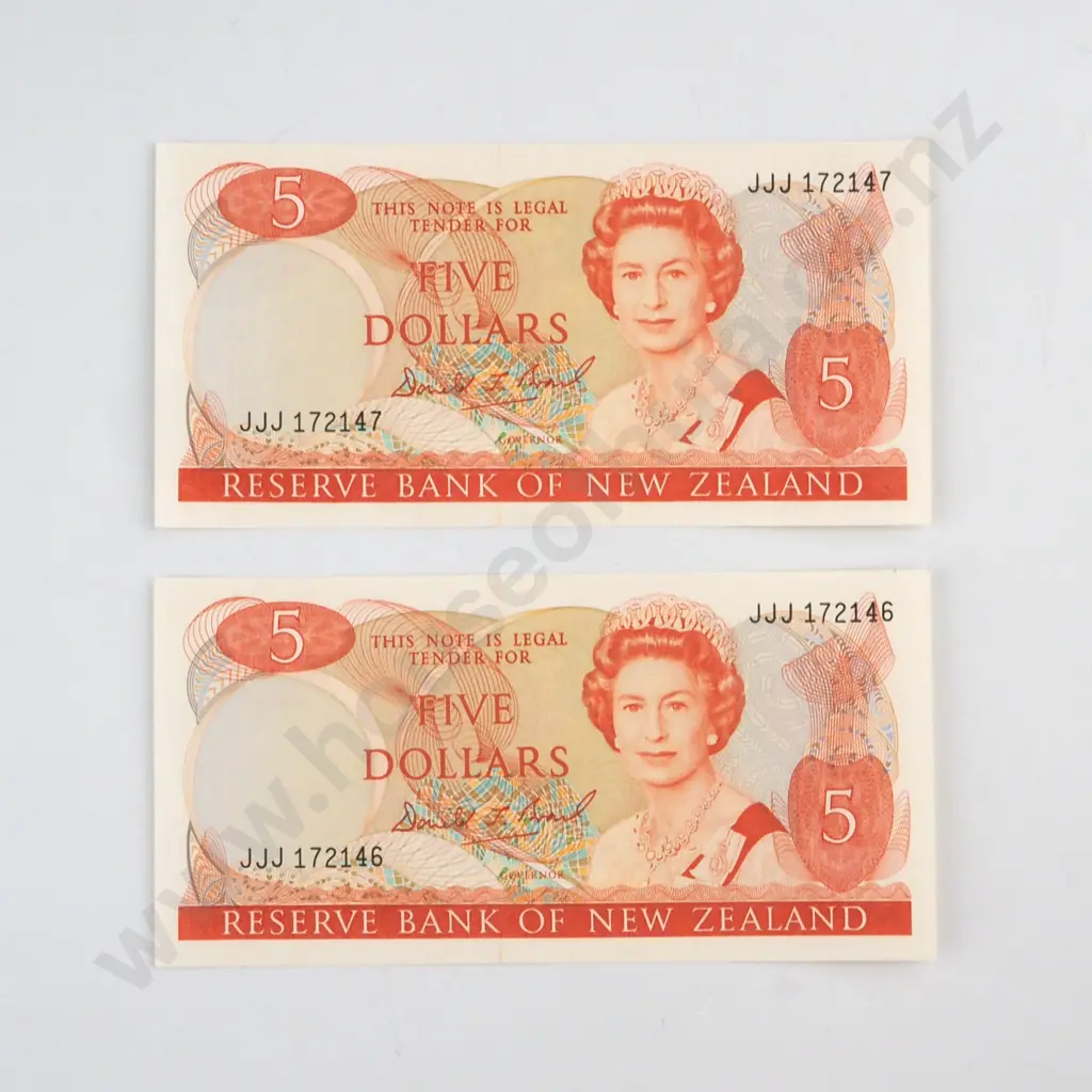 CONSECUTIVELY NUMBERED PAIR BRASH SIGNATURE, SERIALS  JJJ 172146 / 7 UNCIRCULATED, C.V. $100 Image 1++