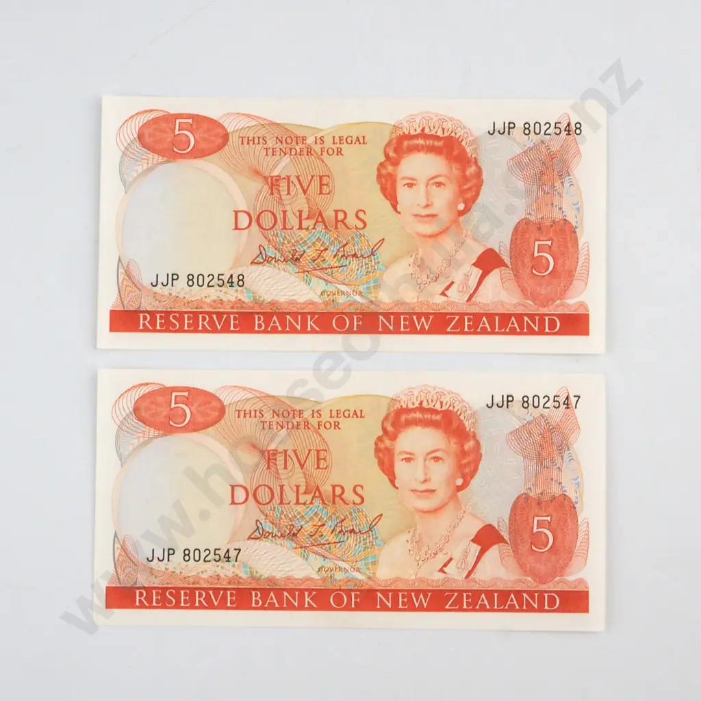 CONSECUTIVELY NUMBERED PAIR BRASH SIGNATURE, SERIALS JJP 802547 / 8 ( LAST PREFIX OF SIGNATURE ), ALMOST UNCIRCULATED, C.V. $70 Image 1++