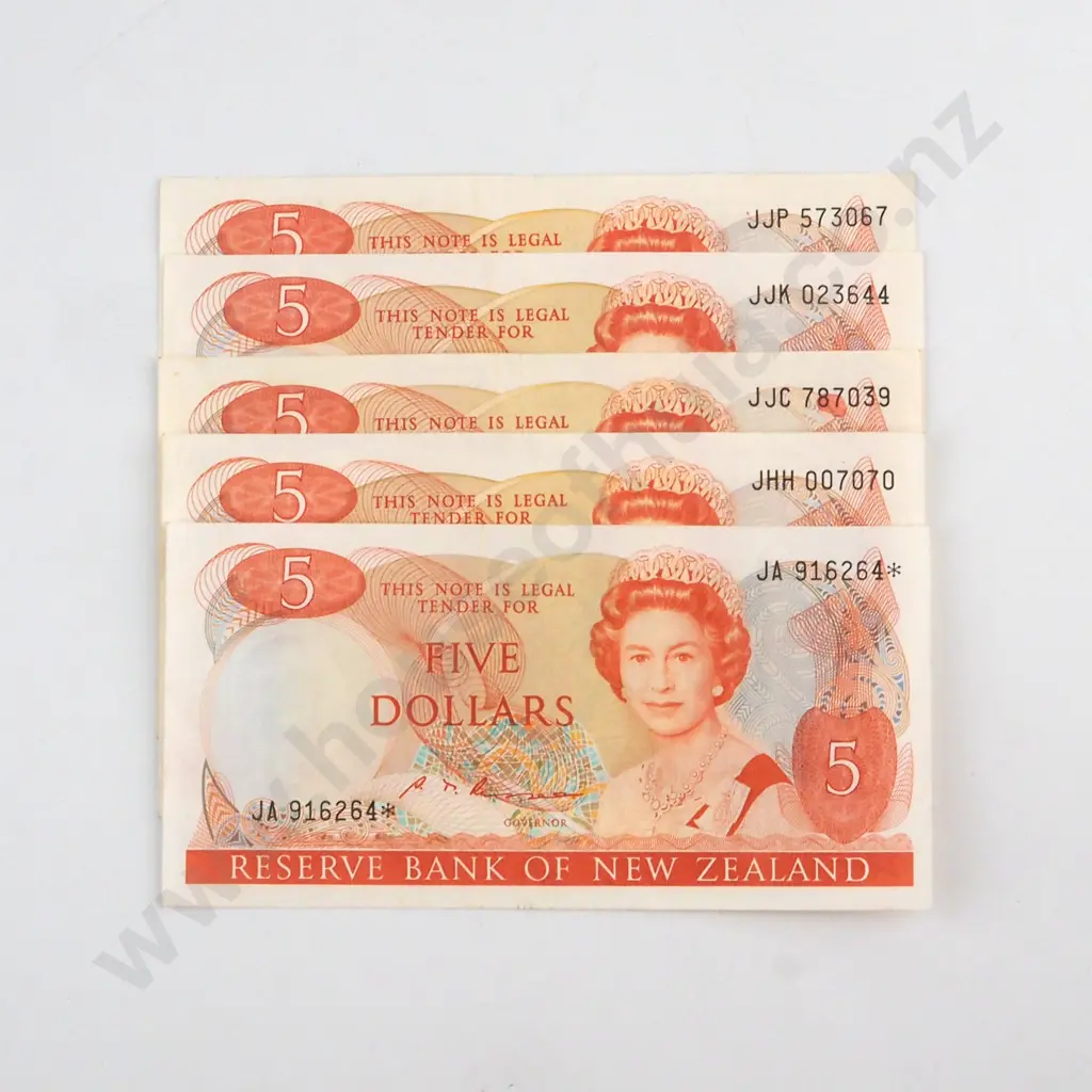 5 X NOTES, EXTREMELY FINE, PREFIXES RUSSELL JA*, BRASH JHH, JJC, JJK, JJP Image 1++