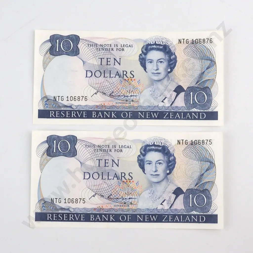 CONSECUTIVELY NUMBERED PAIR RUSSELL SIGNATURE, SERIALS NTG 106875 / 6, UNCIRCULATED, C.V. $180 Image 1++