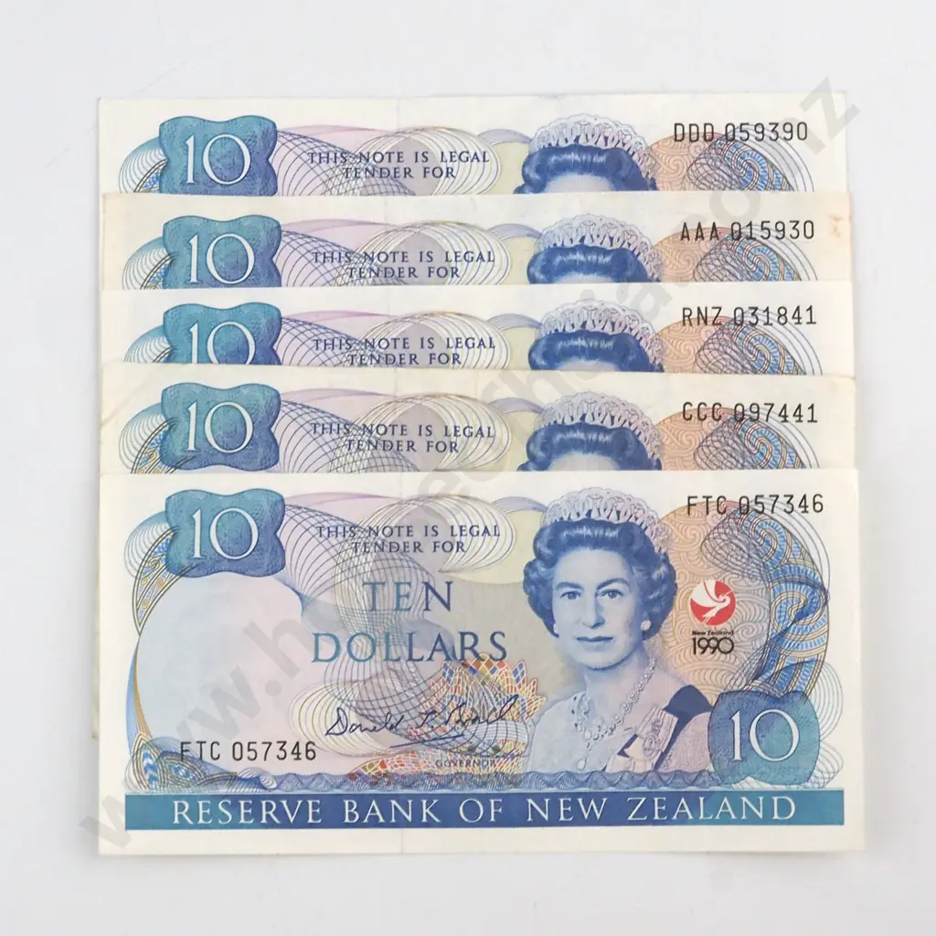 5 X BRASH SIGNATURE 1990, PREFIXES FTC, CCC, RNZ, AAA, DDD, VERY FINE TO  EXTREMELY FINE Image 1++