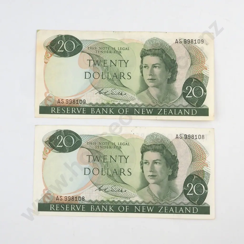 CONSECUTIVELY NUMBERED PAIR WILKS SIGNATURE, SERIALS AS 998108 / 9 ( FIRST PREFIX OF SIGNATURE ), VERY FINE, C.V. $700 Image 1++