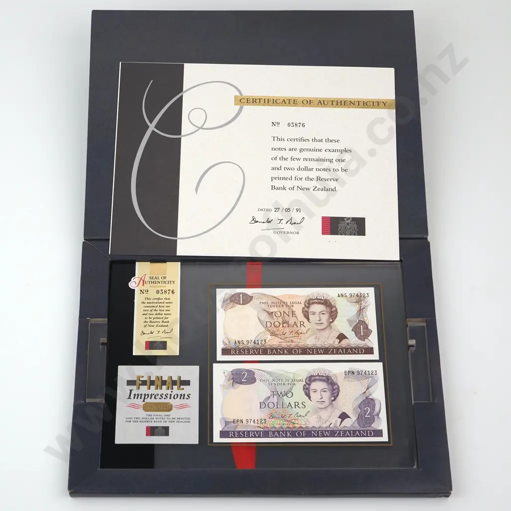 FINAL IMPRESSIONS CASED SET, BRASH TYPE 1 SIGNATURE $1 AND $2 ( LAST PREFIXES OF SIGNATURE ), C.V. $50 Image 1++