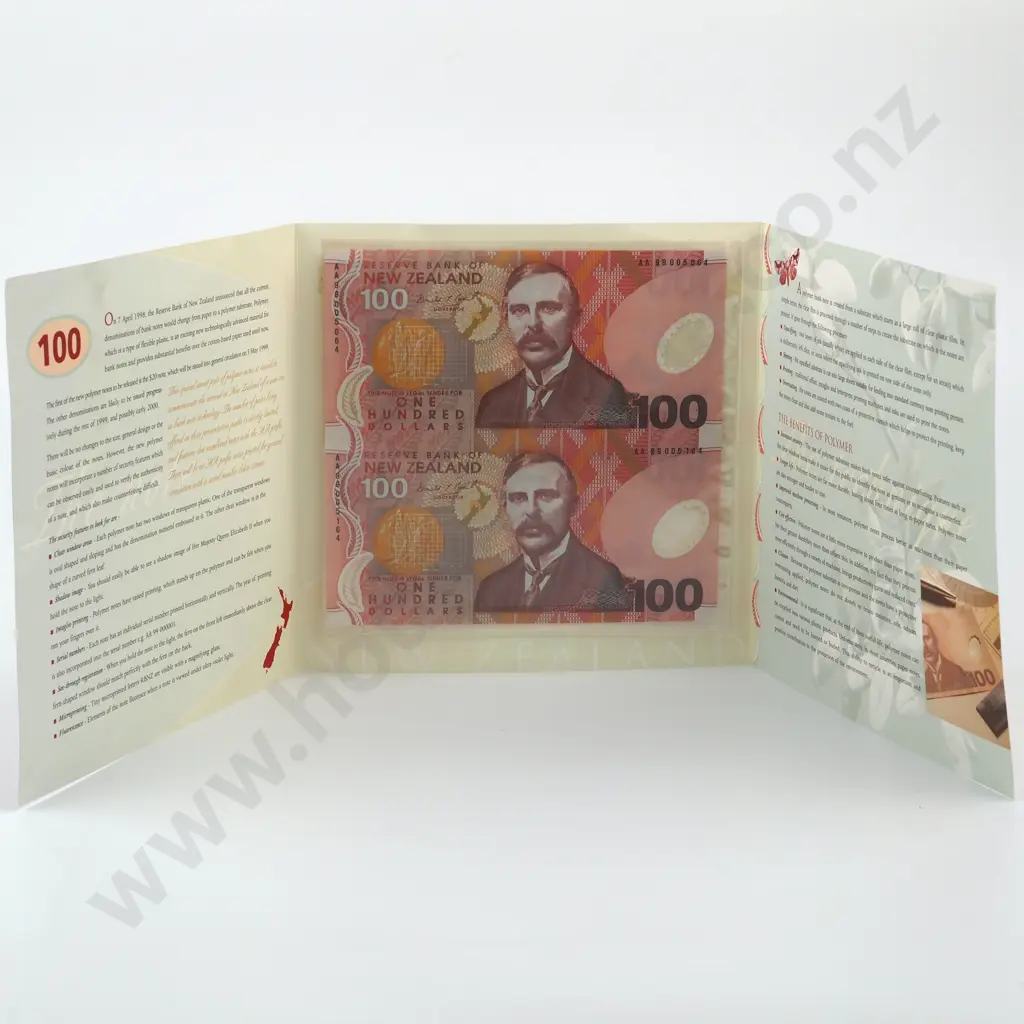 1999 UNCUT PAIR OF $100 NOTES, BRASH TYPE II SIGNATURE, C.V. $425 Image 1++