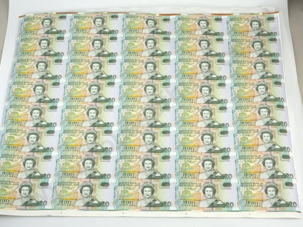 New Zealand 1992 Twenty Dollar Uncut Sheet of 40  Image 1++