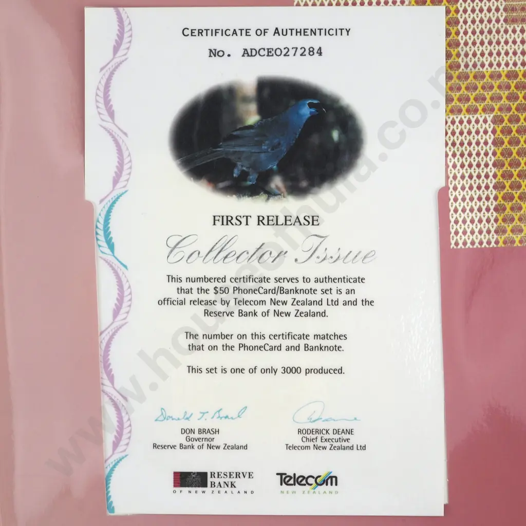 1995 $50 PHONE CARD AND $50 BANKNOTE ADCEO RED SERIALS, C.V. $175 Image 1++