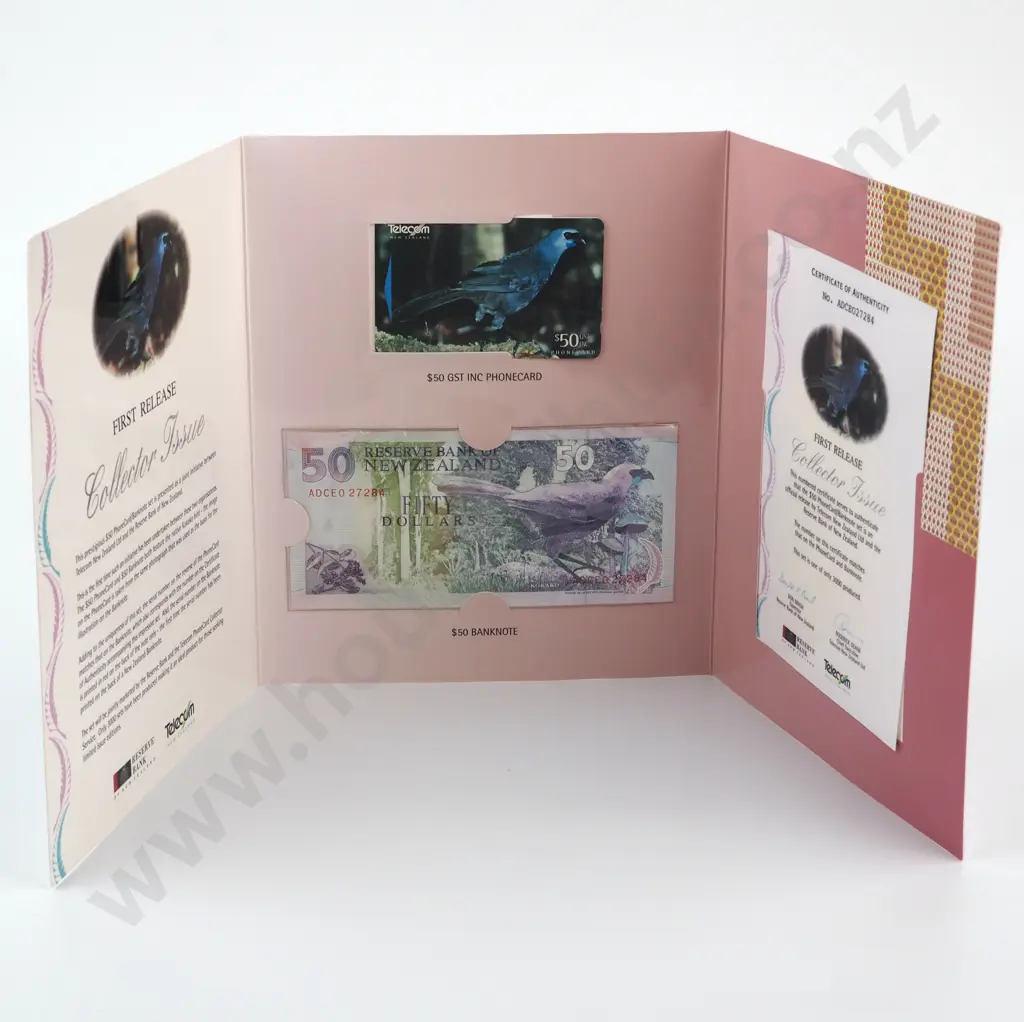 1995 $50 PHONE CARD AND $50 BANKNOTE ADCEO RED SERIALS, C.V. $175 Image 1++