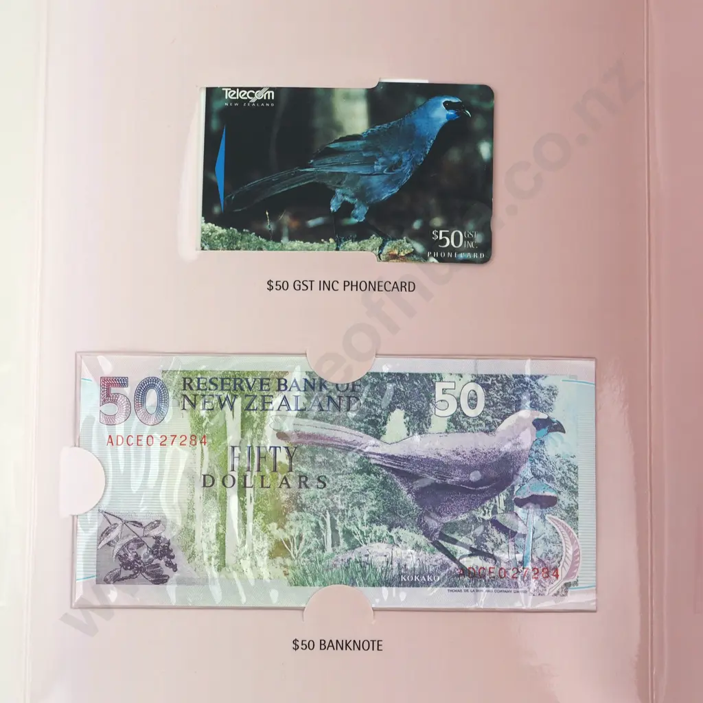 1995 $50 PHONE CARD AND $50 BANKNOTE ADCEO RED SERIALS, C.V. $175 Image 1++