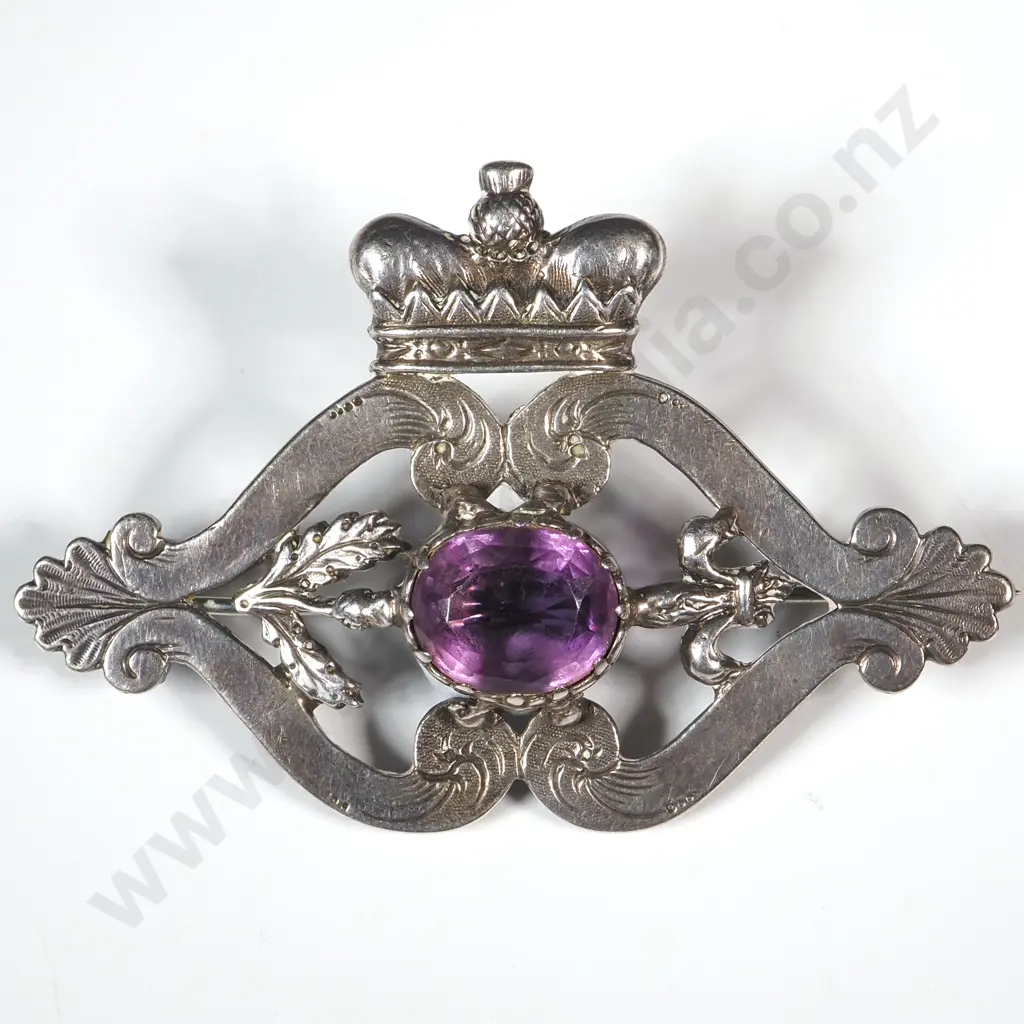 Ornate Sterling Silver Amethyst Brooch Image 1++