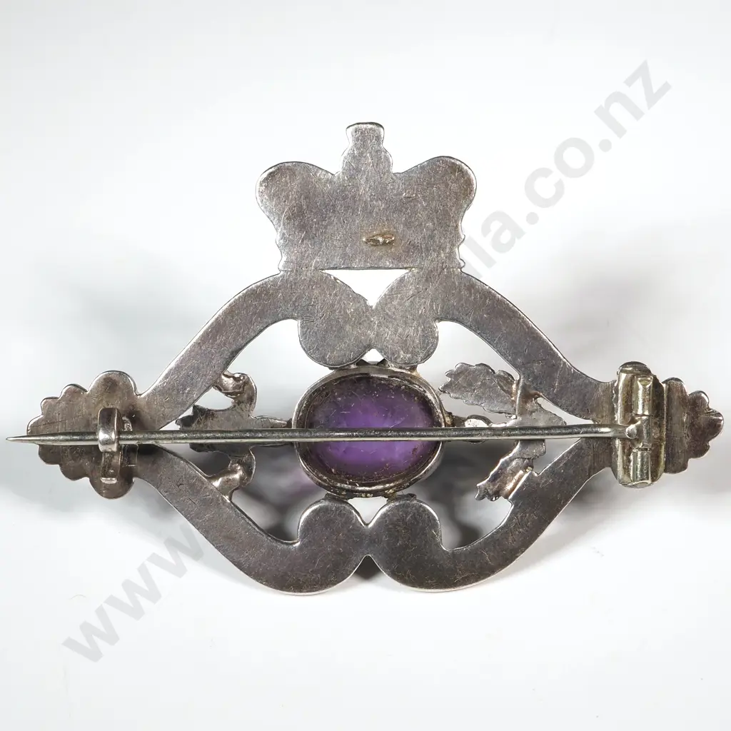 Ornate Sterling Silver Amethyst Brooch Image 1++