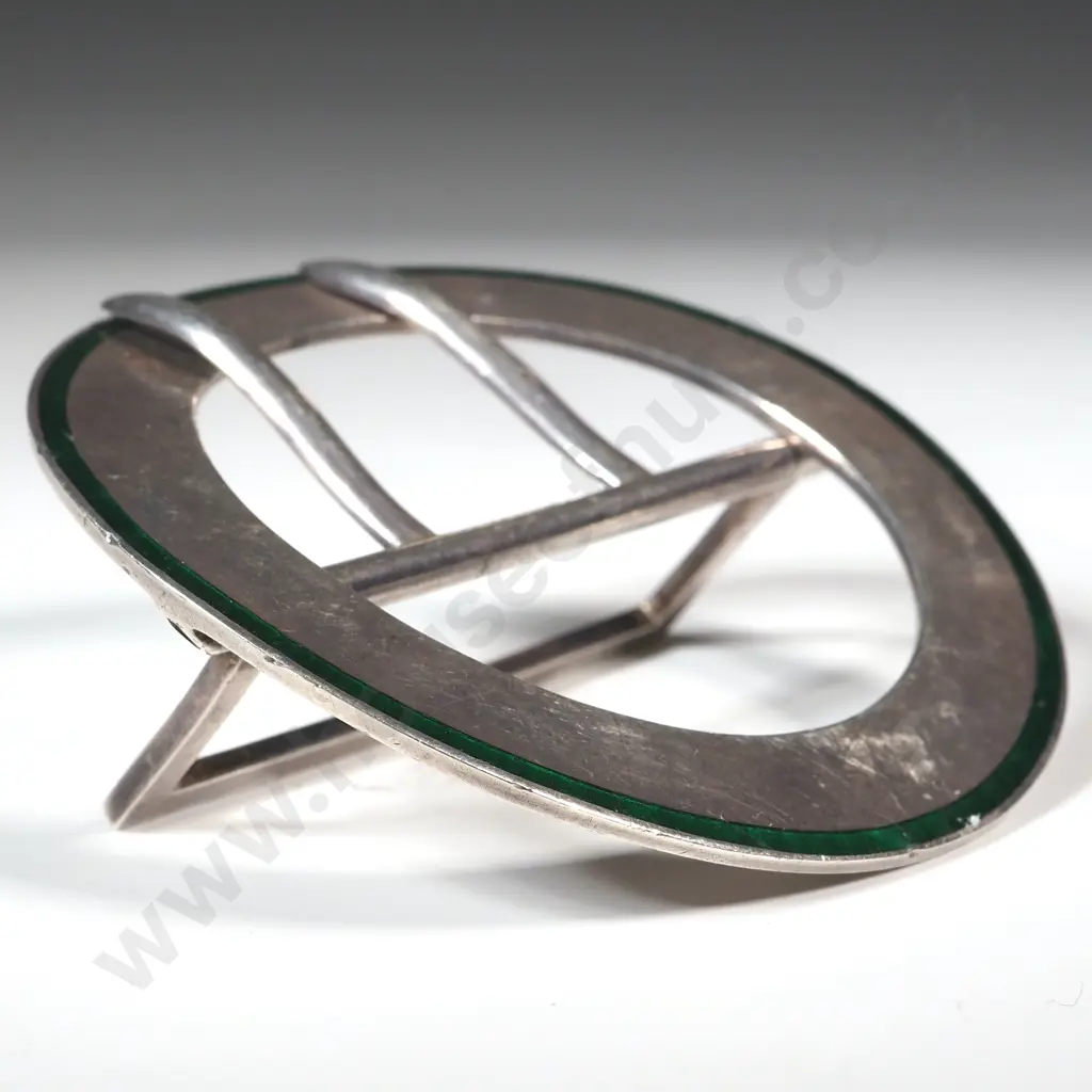 Sterling Silver & Green Enamel Belt Buckle Image 1++