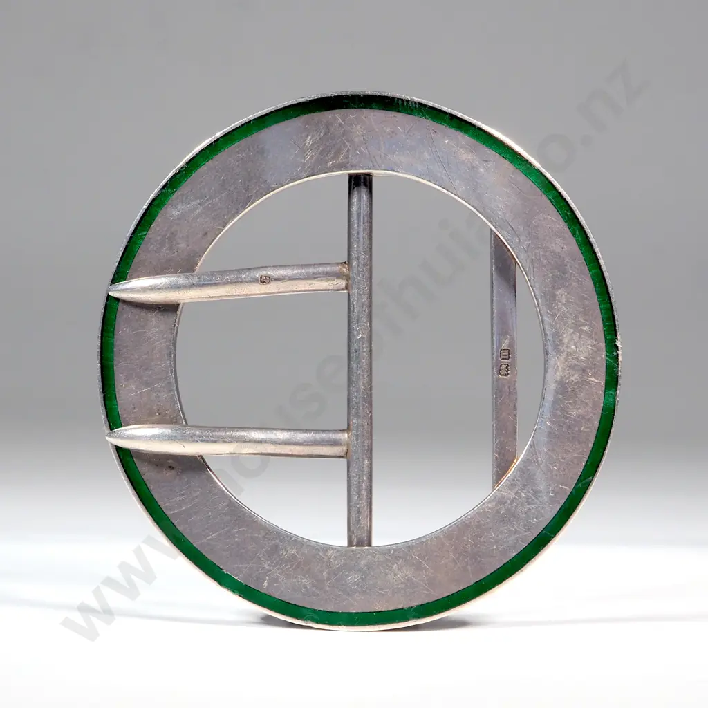 Sterling Silver & Green Enamel Belt Buckle Image 1++
