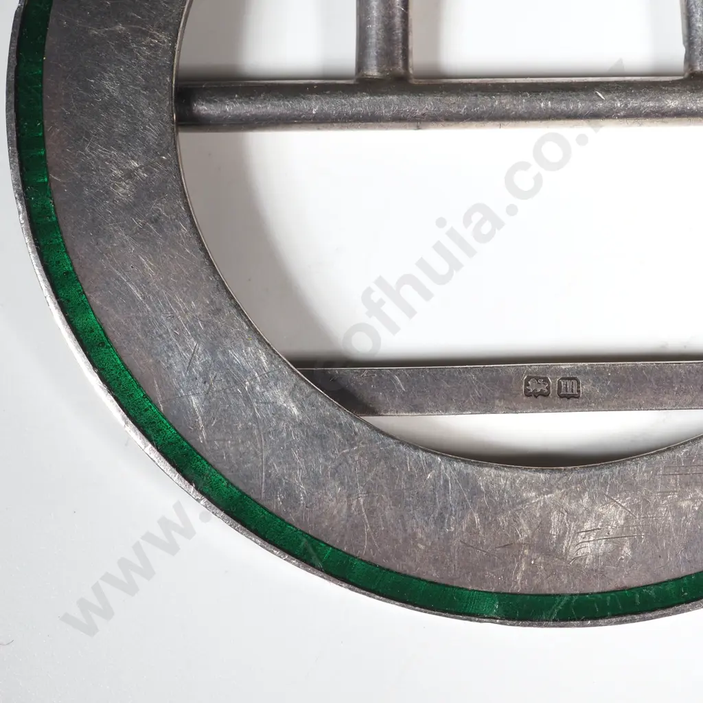 Sterling Silver & Green Enamel Belt Buckle Image 1++
