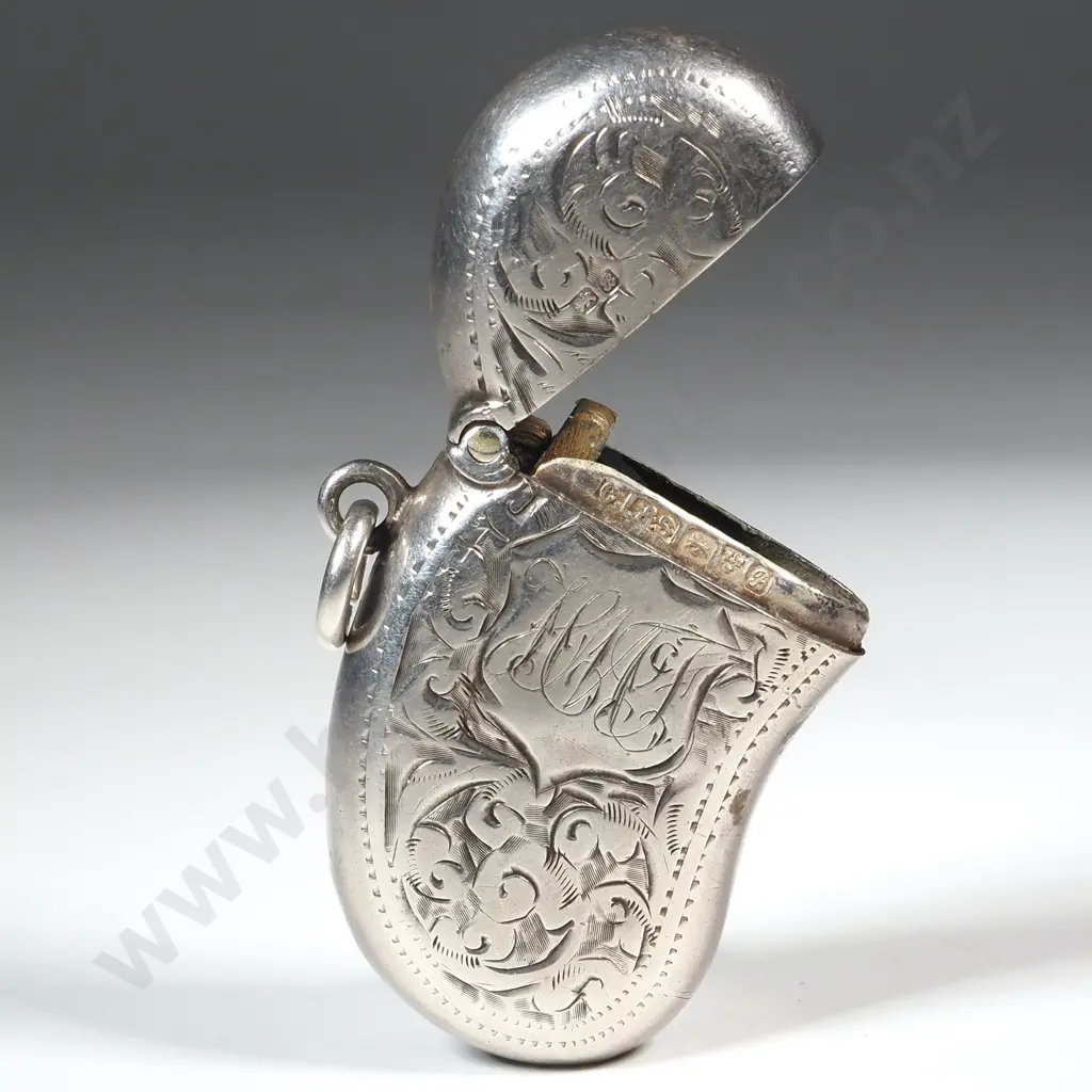 Sterling Silver Engraved Bean Vesta Image 1++