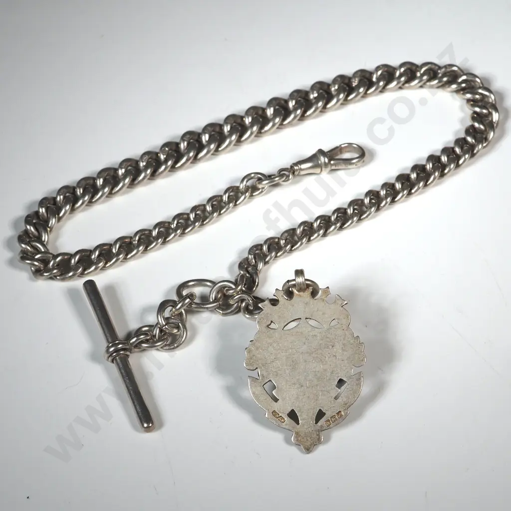 Sterling Silver Antique Curb Link T Bar Fob Necklace Image 1++