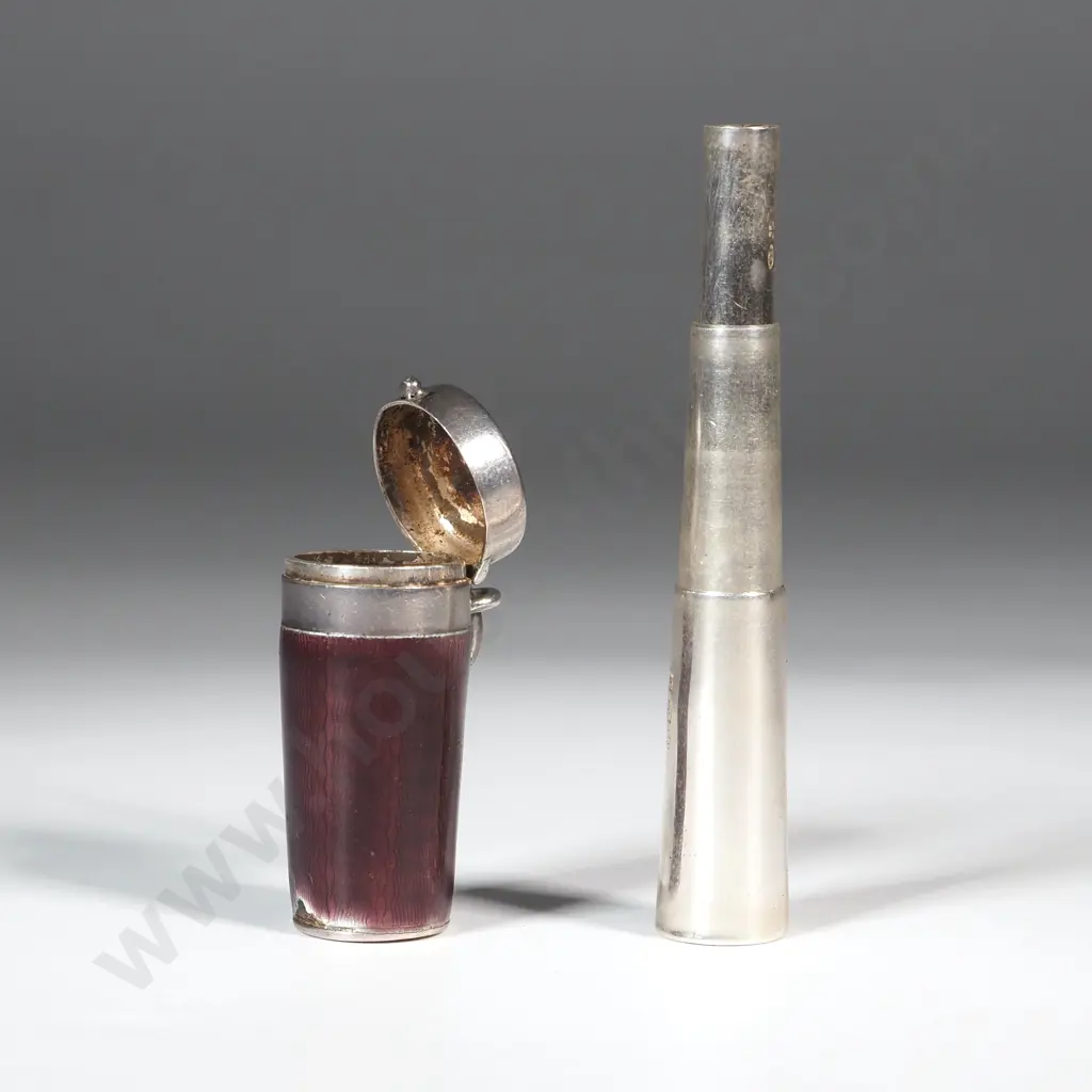 Sterling Silver Engine Turned Enamel Portable Cigarette Holder in Case A/F - Some Enamel Loss Image 1++