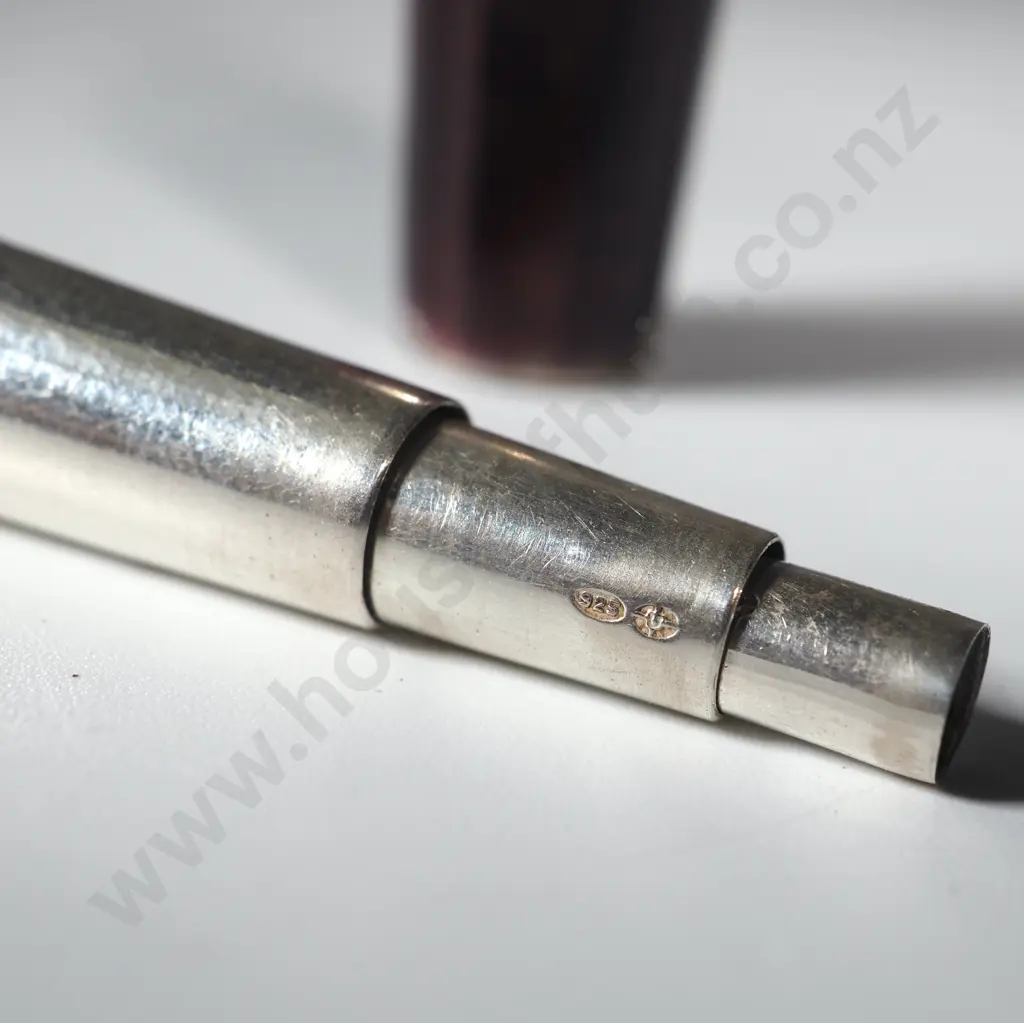 Sterling Silver Engine Turned Enamel Portable Cigarette Holder in Case A/F - Some Enamel Loss Image 1++