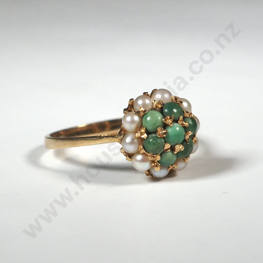 14ct Gold Seedpearl & Jade Ring Image 1++