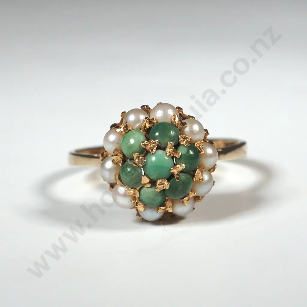 14ct Gold Seedpearl & Jade Ring Image 1++