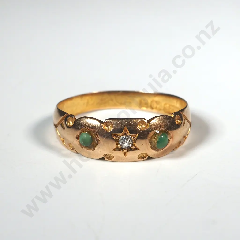 Antique 15ct Gold Diamond & Green Stone Ring Image 1++