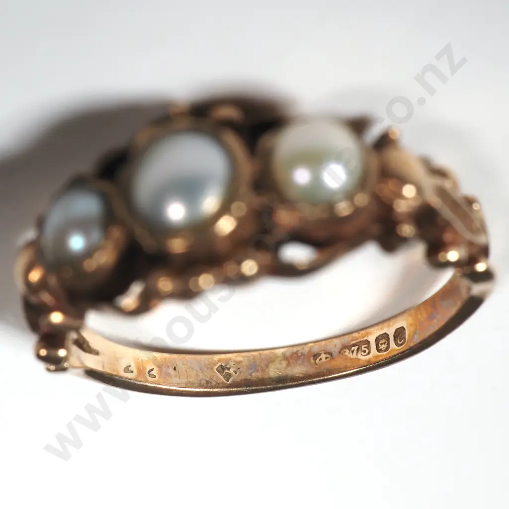 Antique 9ct Gold Pearl Ring w English Hallmarks Image 1++