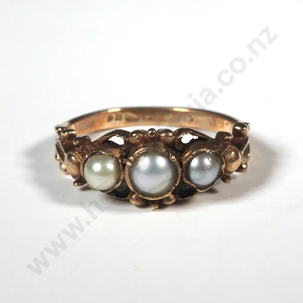 Antique 9ct Gold Pearl Ring w English Hallmarks Image 1++