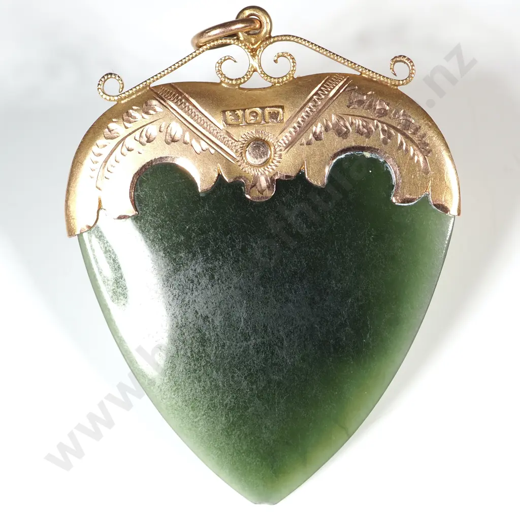 Colonial 9ct Gold & Greenstone Heart Pendant w Southern Cross Motif w Seedpearls Image 1++