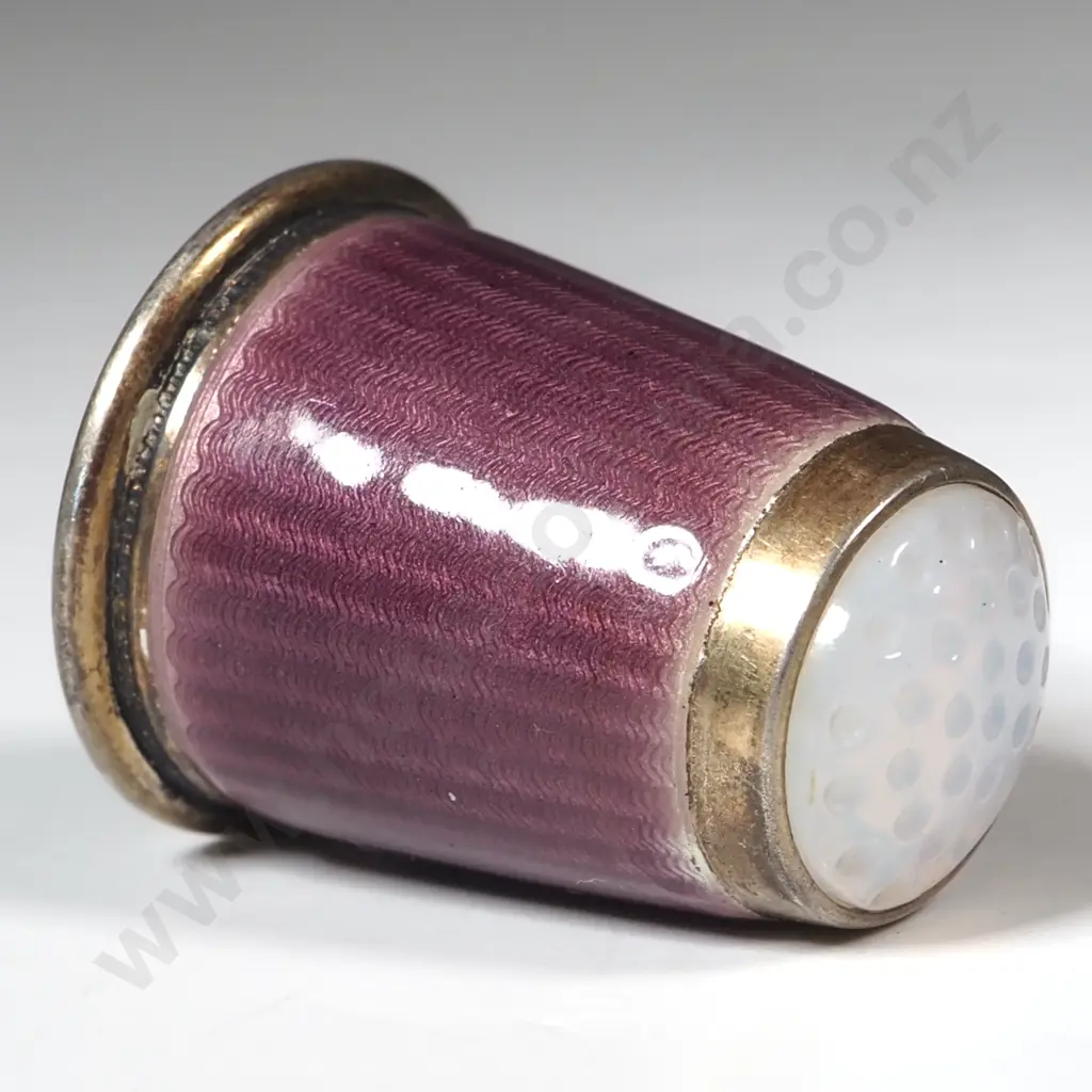 Antique Sterling Silver Engine Turned Enamelled Thimble Image 1++