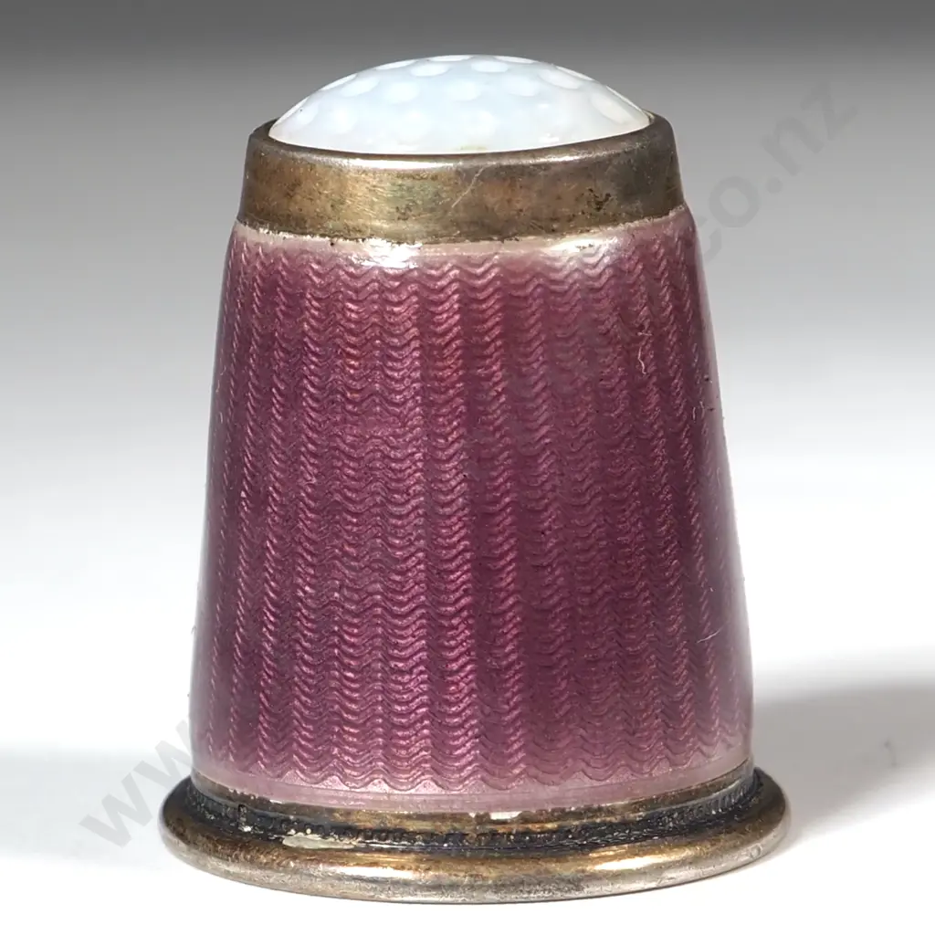 Antique Sterling Silver Engine Turned Enamelled Thimble Image 1++