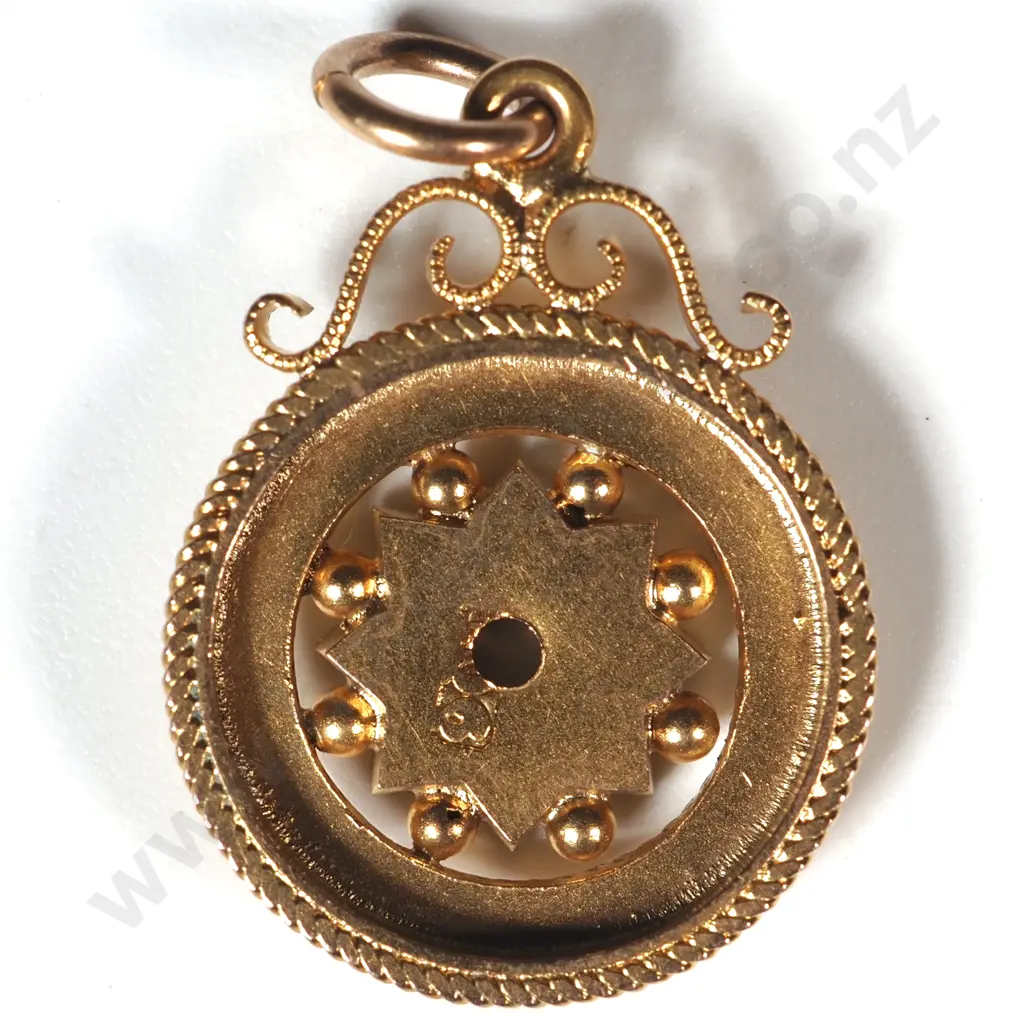 Antique 9ct Gold & Seedpearl Pendant w Gallery Decoration Image 1++