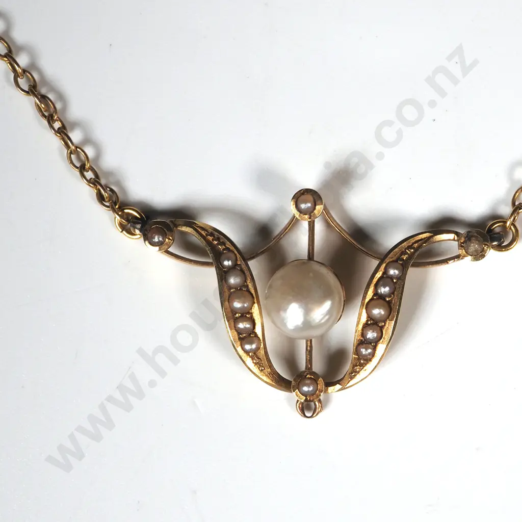 Antique 15ct Drop Pendant Necklace w Seedpearls Image 1++