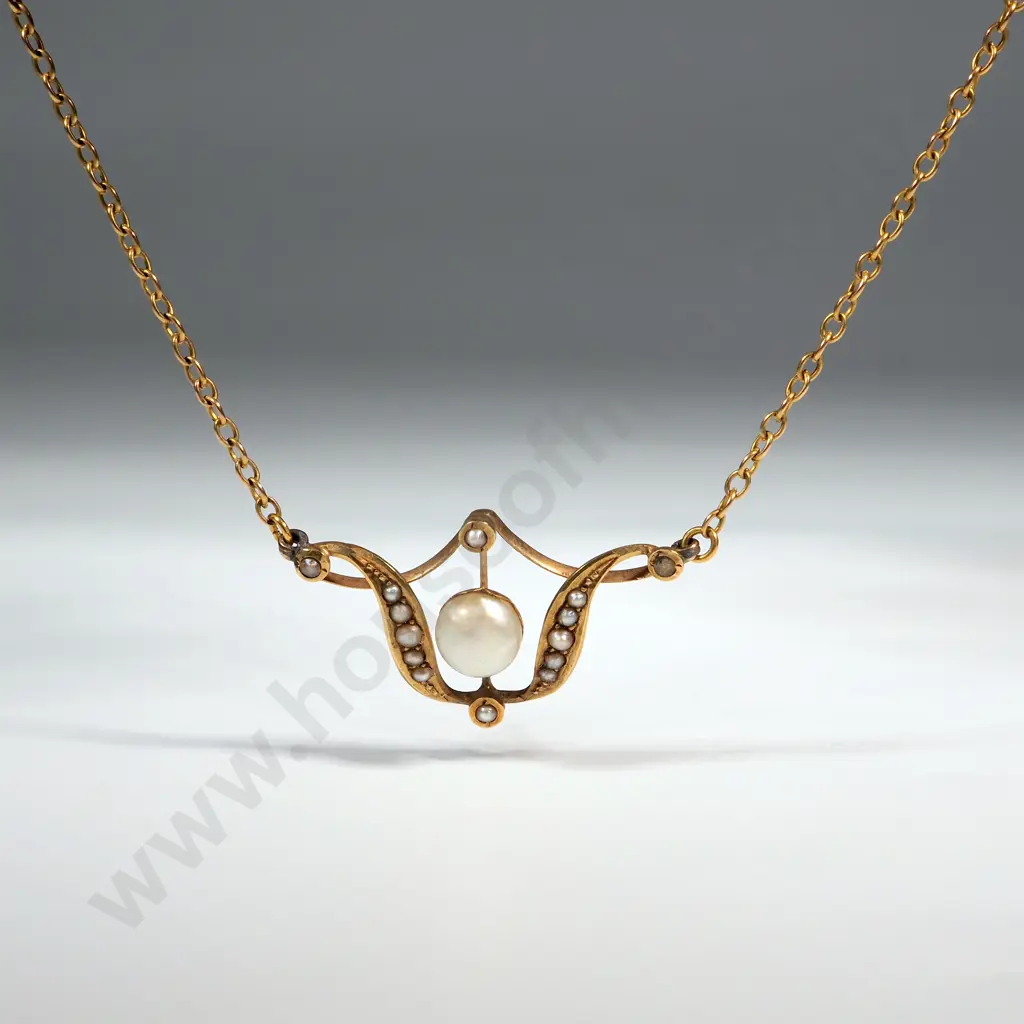 Antique 15ct Drop Pendant Necklace w Seedpearls Image 1++