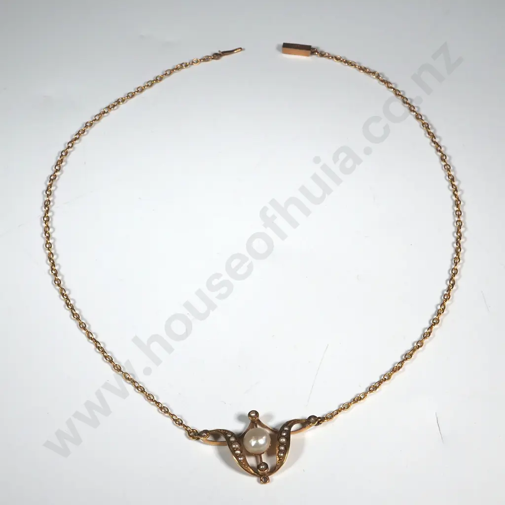 Antique 15ct Drop Pendant Necklace w Seedpearls Image 1++