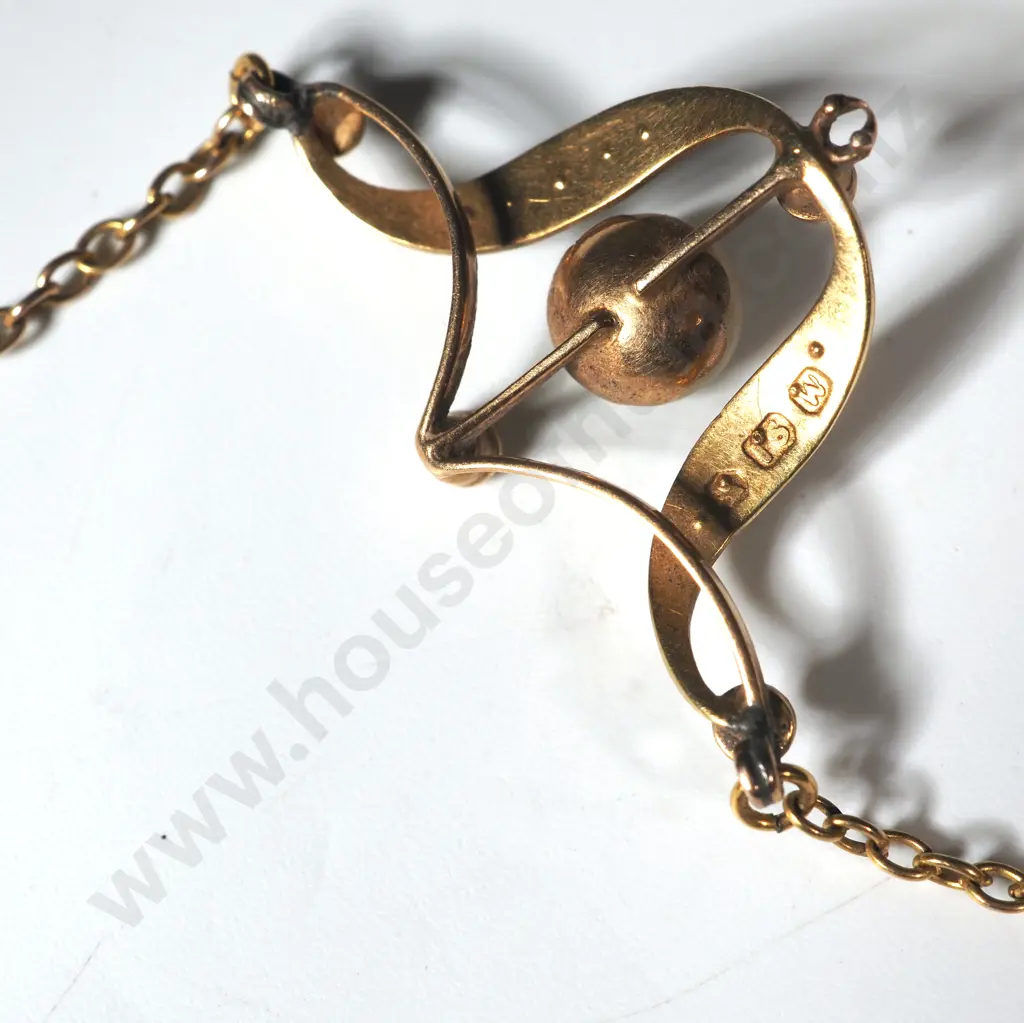 Antique 15ct Drop Pendant Necklace w Seedpearls Image 1++