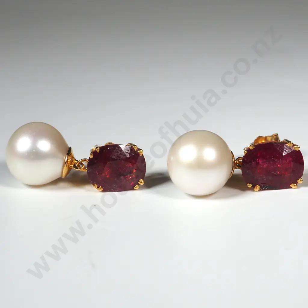 Pair Of 14 ct Tourmaline & Pearl Pendant Earrings  Image 1++