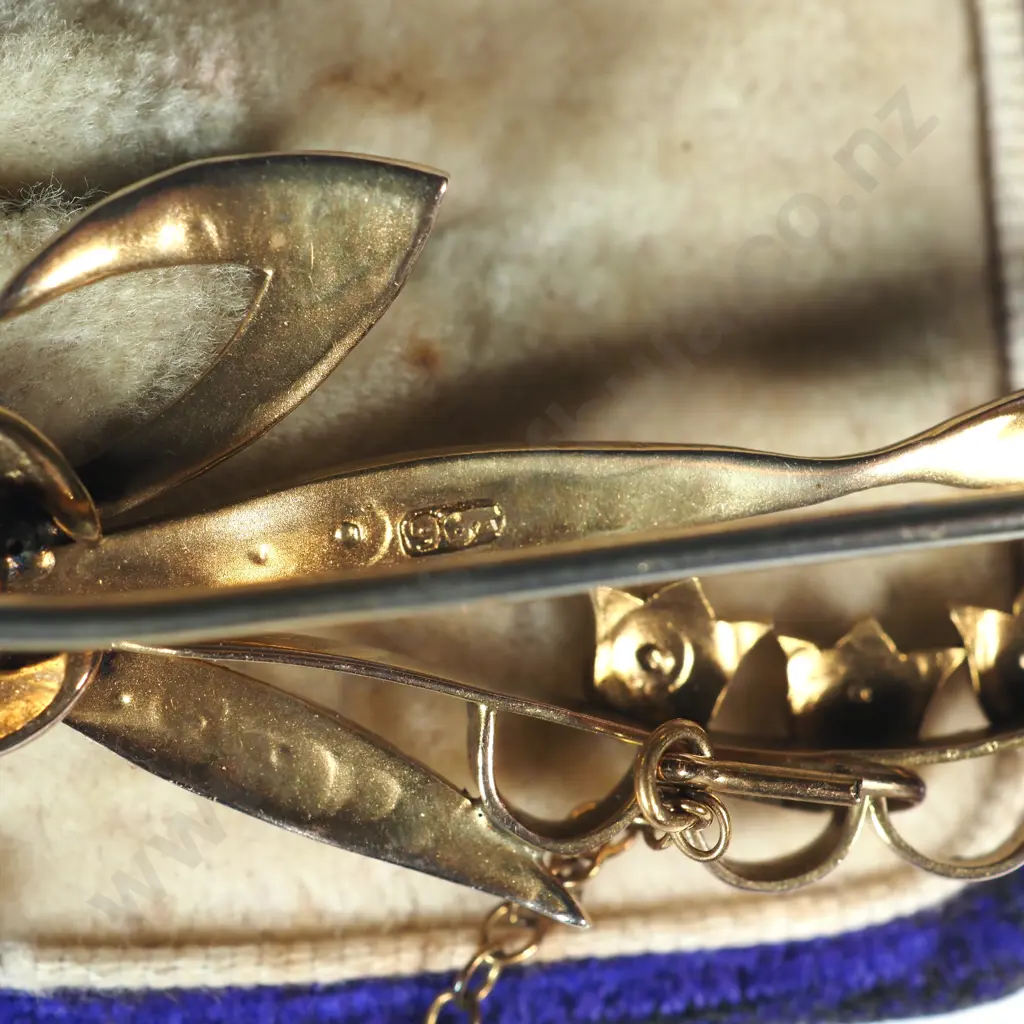 9ct Gold & Seed Pearl Lily Of The Valley Brooch In Antique Velvet Box Image 1++