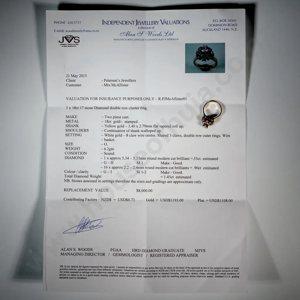 18ct Gold & Diamond Ring - Valued at $8,000.00 Image 1++