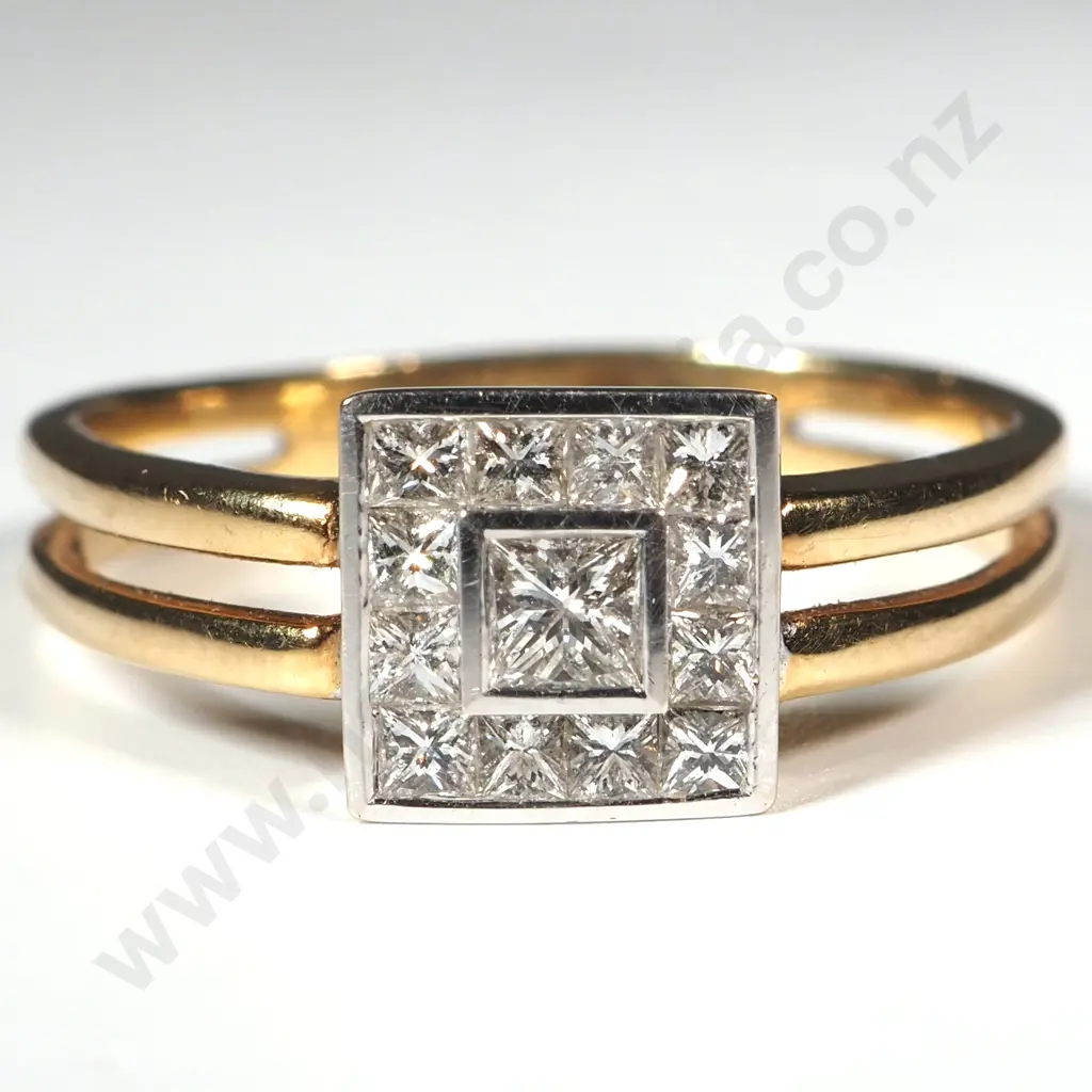 18ct Gold Princess Cut Diamond Art Deco Style Cluster Ring - Valued at $4,590.00 Image 1++