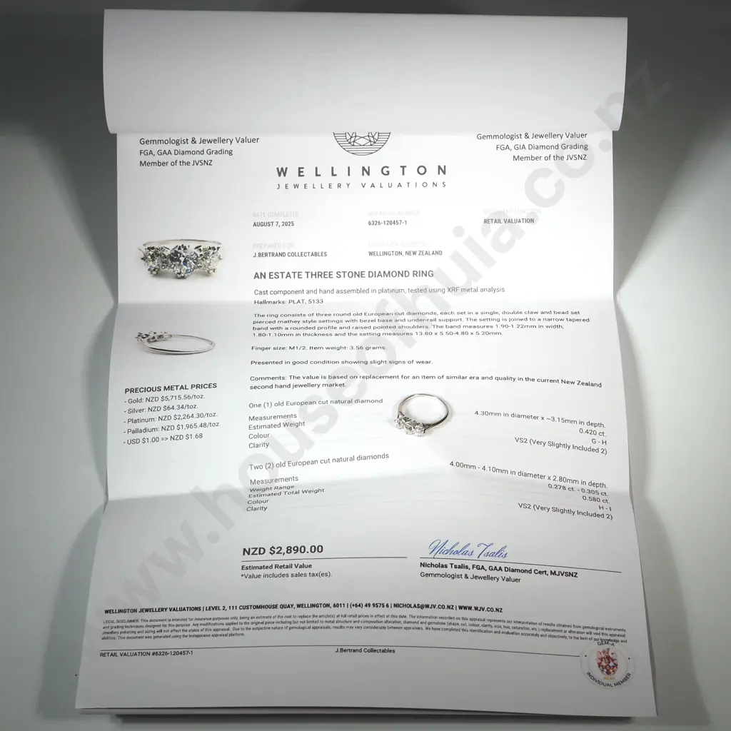 Platinum Three Stone Diamond Ring - Valued at $2,890.00 Image 1++