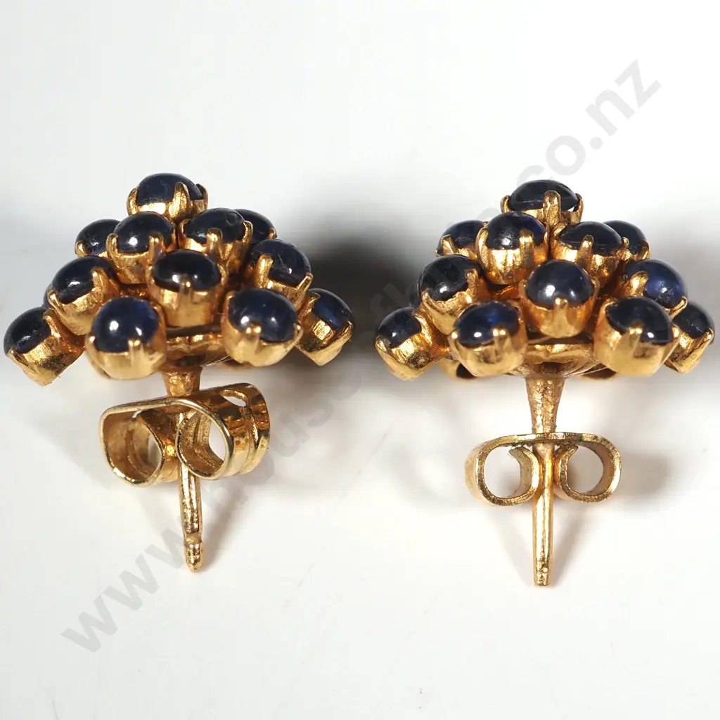 18ct Gold Mounted Cabochon Sapphire Earrings Image 1++