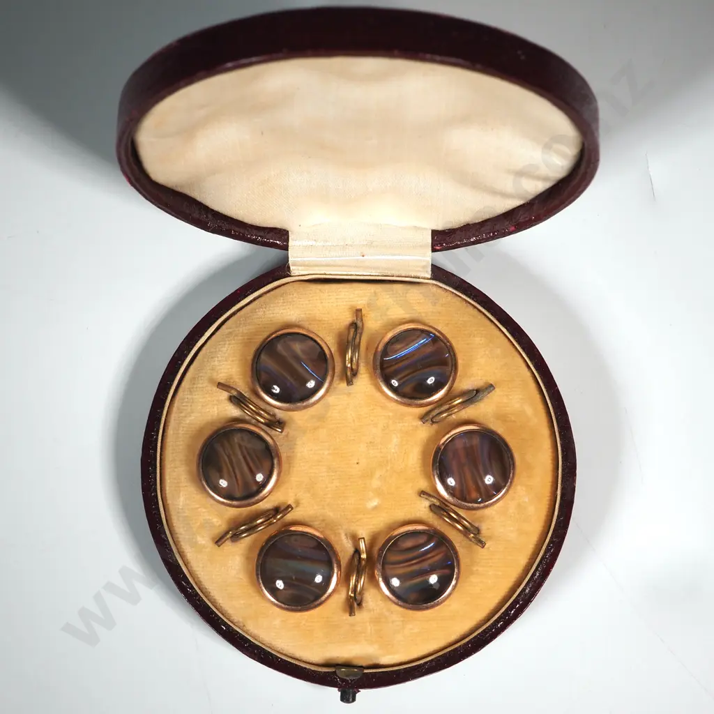 Antique Cased Set of Six Rolled Gold & Butterfly Wing Buttons Image 1++