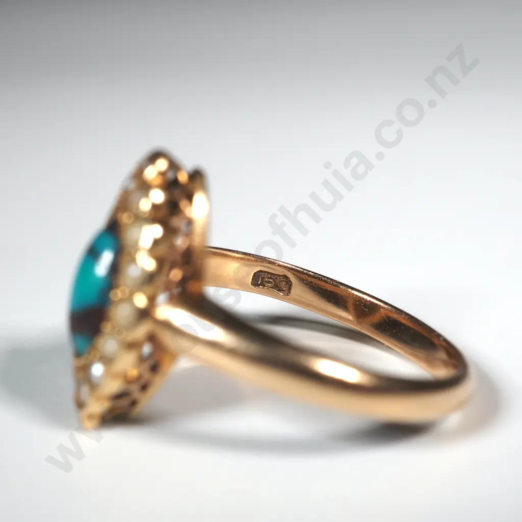 Antique 15ct Gold Turquoise & Seed Pearl Ring Image 1++